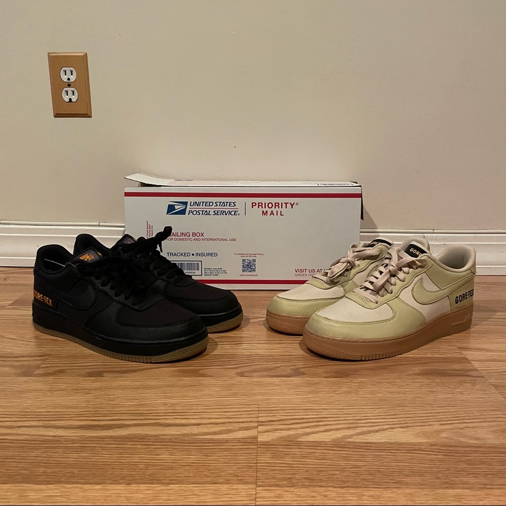 Nike Gore Tex Air Force 1 2 Pack black/gum tan/sail/gum size 10 no box ds pack